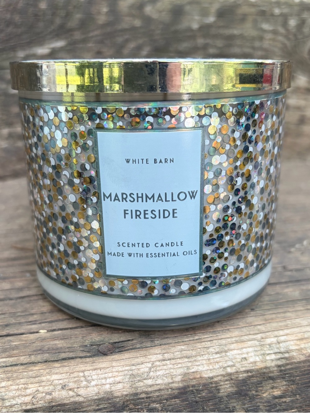 White Barn Marshmallow Fireside Candle - Gold and Silver Sequin Finish